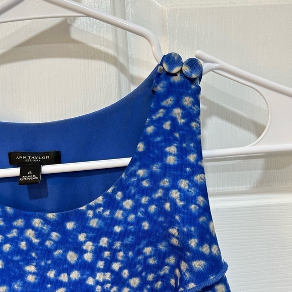 Ann Taylor 100% Silk Tiered Dress Blue White Dotted Fully Lined Women's Size 6 - Picture 5 of 8